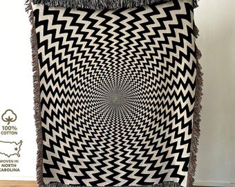 Hypnotic Tapestry, Psychedelic Wall Art, Retro Optical Illusion Throw, Vintage Sci Fi Gift Blanket