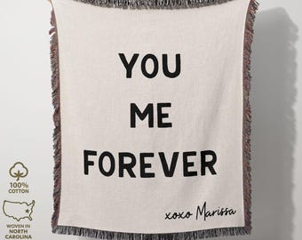 Personalized Forever Love Blanket, 1st Anniversary Gift, Minimalist Wall Art, Woven Cotton Throw
