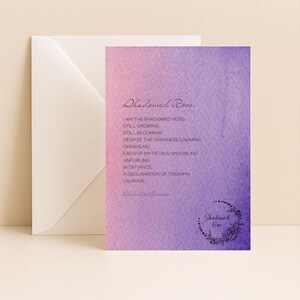 GREETING CARD - Shadowed Rose - Elegant Watercolor Greeting Card Inspirational Note Handwritten poem poetry Thank You Birthday Wishes