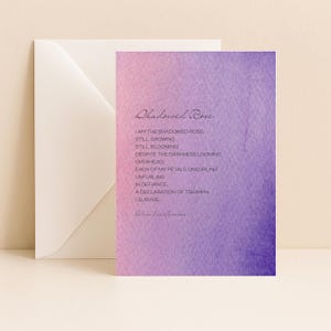 GREETING CARD - Shadowed Rose - Elegant Watercolor Greeting Card Inspirational Note Handwritten poem poetry Thank You Birthday Wishes