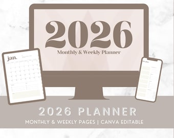 2026 Canva Editable Planner with PLR & MRR | Monthly + Weekly Printable Planner Template