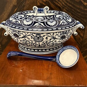 Vintage Blue and White Bombay Soup Tureen and Ladle