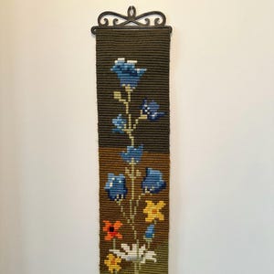 Vintage Norwegian Hand Embroidered Floral Bell Pull Wall Hanging