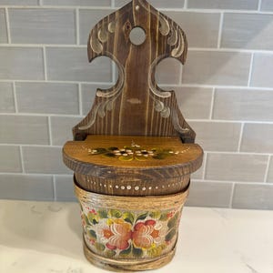 Vintage German Wooden Handmade and Hand Painted Salt Box