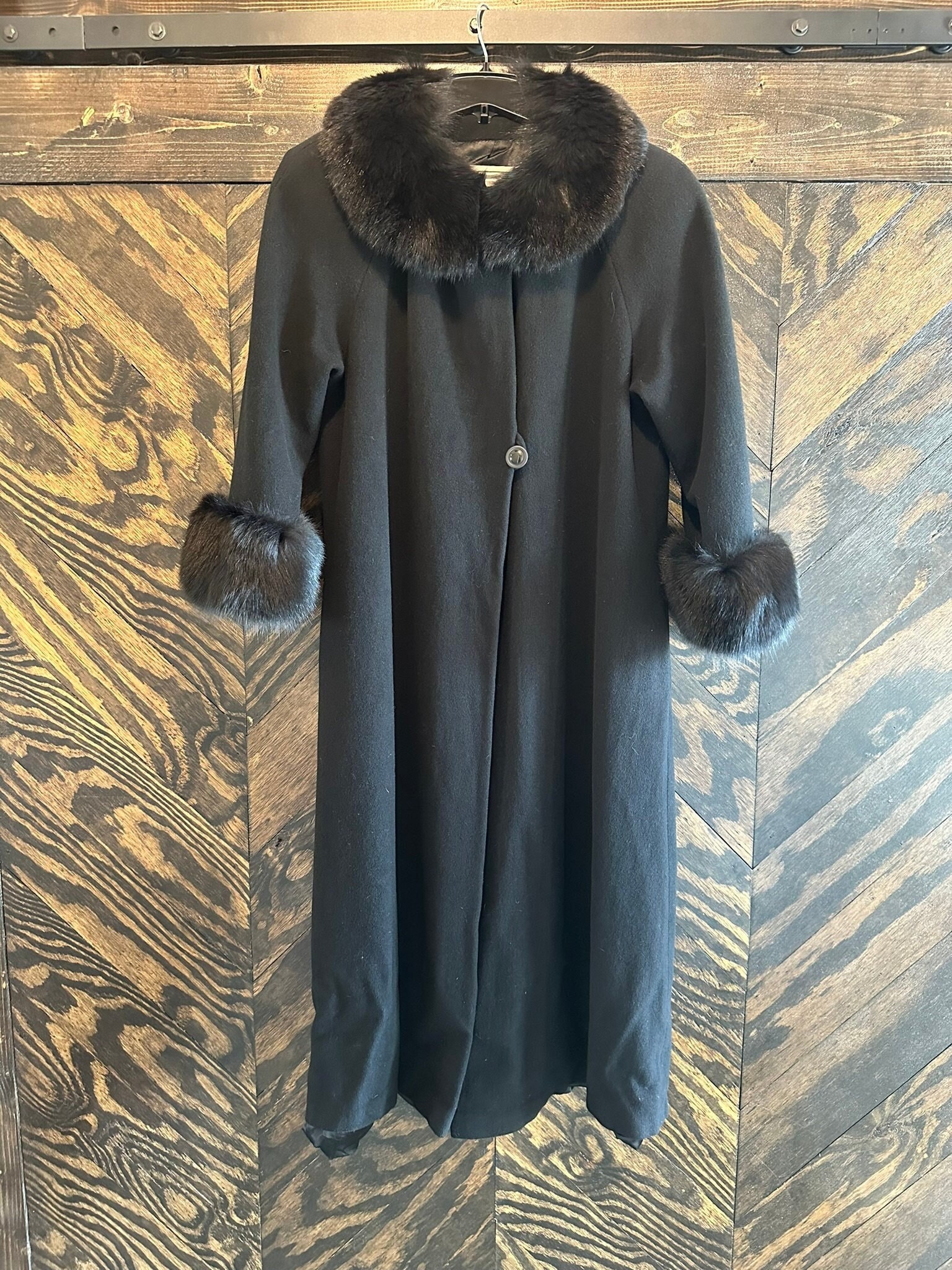 Vintage Marvin Richards Full Length 100% Lambswool Coat With Fur