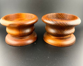 Set of Two Vintage Wood Pillar Candle Holders