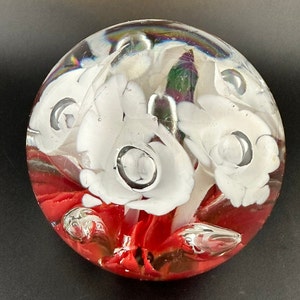 Vintage Red and White Handblown Paperweight