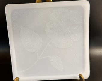 Vintage McKee Glass Company "Glassbake" Milk Glass Trivet with Poppy Flower Design