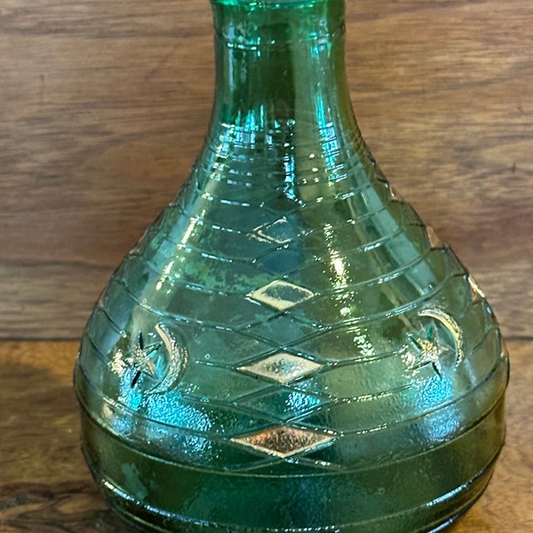 Vintage Mastercraft Pipes Green Glass Bottle with Gold Moon and Stars
