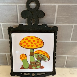 Vintage Green Cast Iron Mushroom Trivet