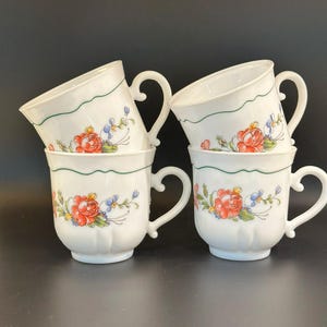 Vintage Set of Four Arcopal France Six Ounce Floral Milk Glass Coffee Cups