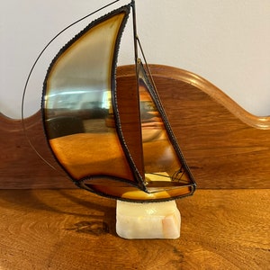 Vintage/Mid Century Brutalist Mario Jason Brass Sailboat on Mineral Base