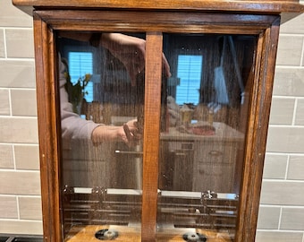 Vintage Wall Mounted Wood and Glass Dry Goods/Spice Dispenser