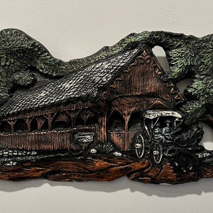 Vintage 1970's Covered Bridge Metal Wall Decor