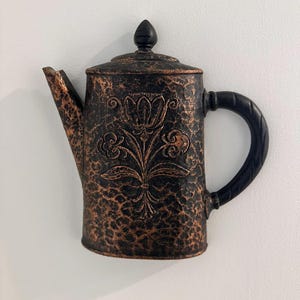 Vintage 1970's Homco Hammered Copper Look Coffee/Teapot Wall Decor