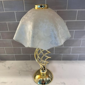 Vintage Partylite Paragon Spiral Gold Base Tea Light Candle Lamp with Glass Shade