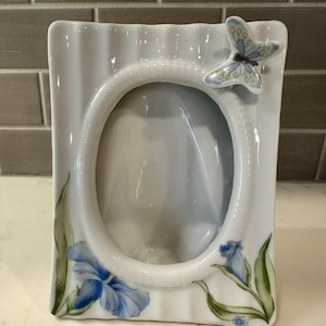 Vintage Porcelain Butterfly and Floral Picture Frame
