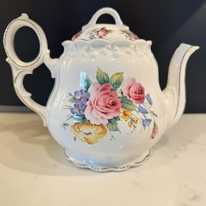 Large Vintage Crown Dorset Staffordshire Fine Ceramics Floral Teapot