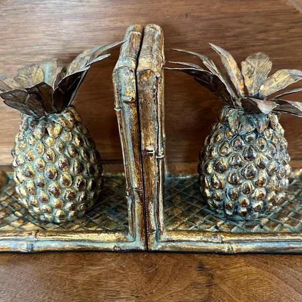 Dezine Vintage Hand Painted Bronze Pineapple Bookends