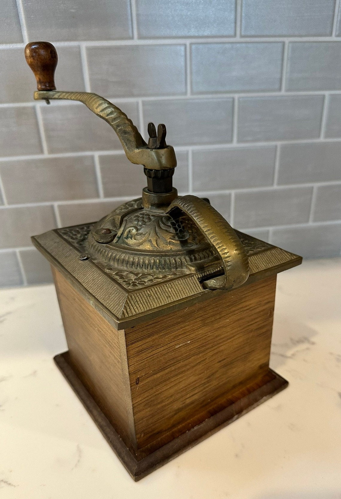 Vintage 1950's Brass Top and Wood Base Hand Crank Coffee Grinder - Etsy