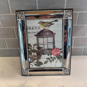 Vintage Silverplate Floral and Beaded 5x7 Picture Frame