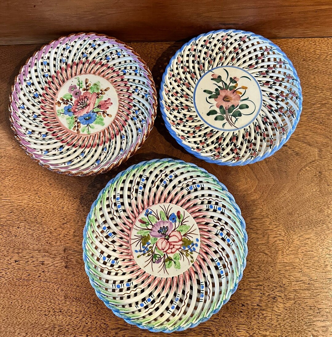 Set of Three Italian Majolica Latticed Rope Plates - Etsy