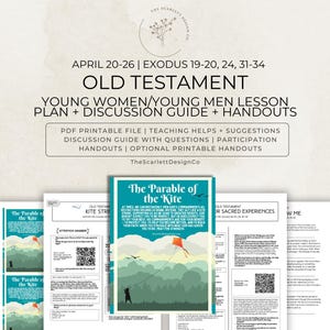 May include: A collection of printable lesson plans and discussion guides for the Old Testament, featuring the text "The Parable of the Kite." The materials include handouts and teaching suggestions. The design incorporates a kite illustration.