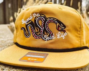 Defend The Good Life - American Traditional Tattoo Style Snake - AMERICANA MFG Embroidered Grandpa Nylon / Cotton Rope Hat