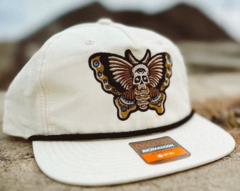 Death Head Moth - American Traditional Tattoo Style Moth - AMERICANA MFG Embroidered Grandpa Nylon / Cotton Rope Hat