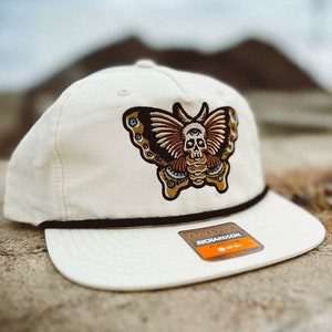 Death Head Moth - American Traditional Tattoo Style Moth - AMERICANA MFG Embroidered Grandpa Nylon / Cotton Rope Hat