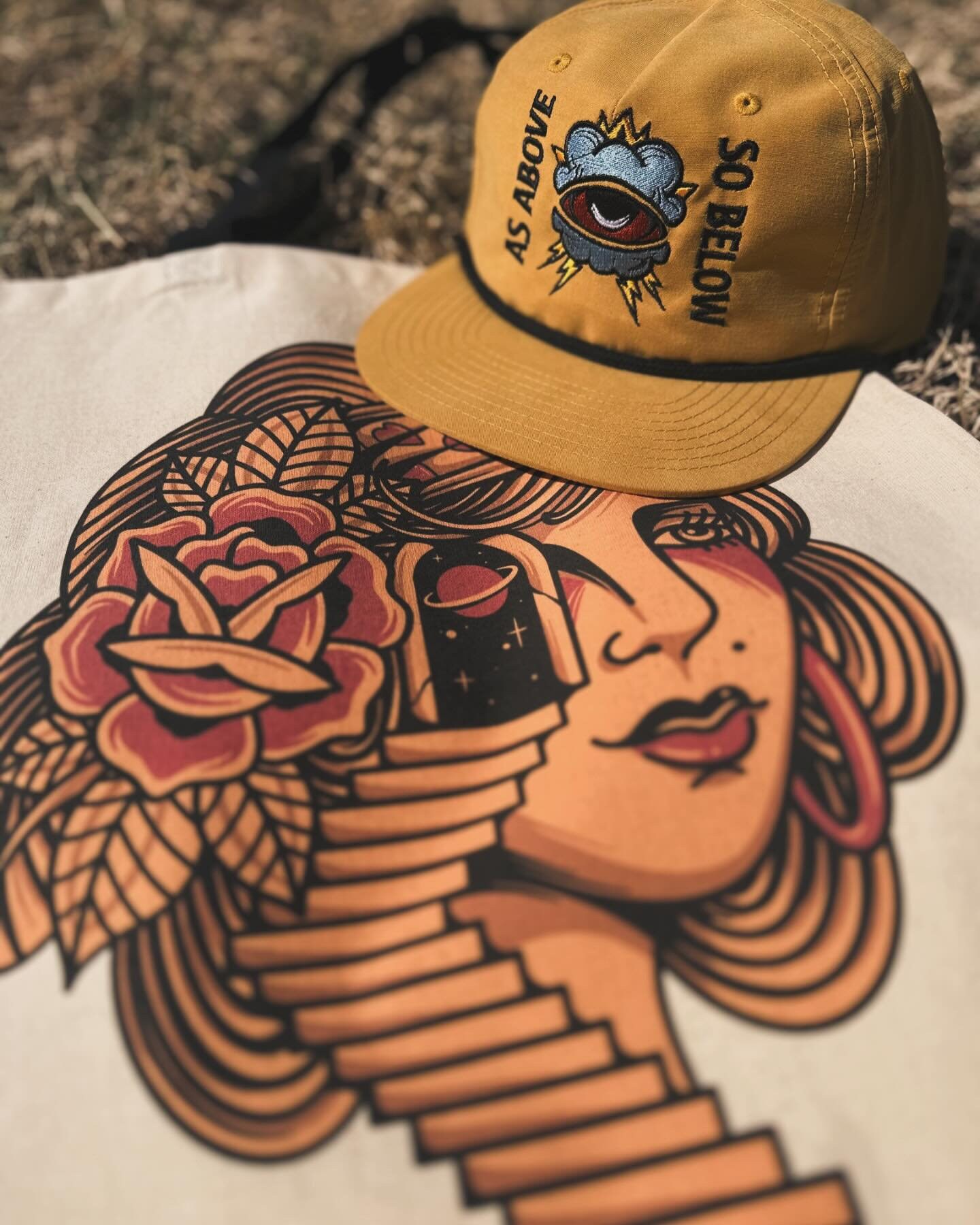 帽子 FLEUR STORE american traditional Embroidered Grandpa Hat: American Traditional Tattoo Style Nylon