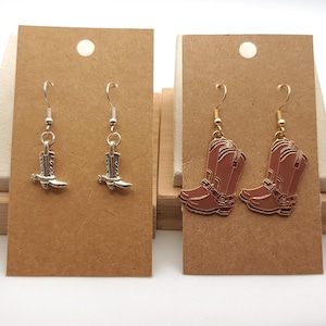 Cowgirl Boots Dangle Earrings, Gold or Silver, Cowboy boot earrings