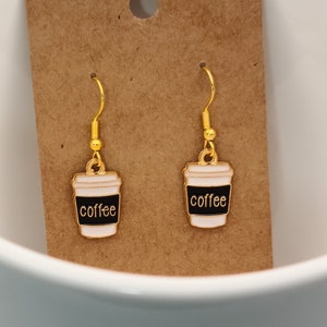 Coffee Cup Earrings: Enamel Charm, Hypoallergenic Earwires