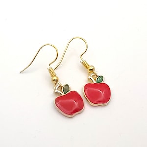 Fall Apple Earrings, Teachers gifts, fall fashion, red earrings, gold-toned earrings