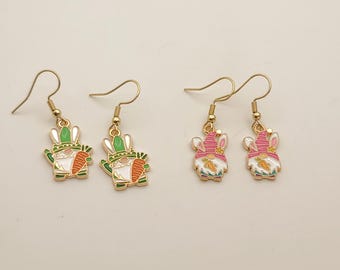 Easter Gnome Dangle Earrings: Enamel Charm, Hypoallergenic Hooks