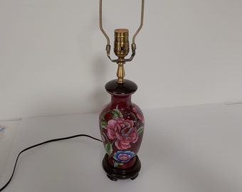 Petite lampe de table florale vintage en céramique - reconditionnée