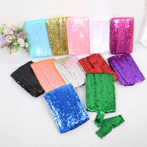 Elastic Sequin Trim, 11 Yards, 1.9 Inch 5 Row, Flat Sewing Sequin Ribbon, Metallic Stretch Sequin Strip DIY Embellishment Bling Fabric