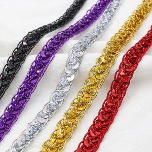 Sequin Braid Cord Trim, 13 Yards 0.4 Inch Glitter Laser Sequin Strip, Sewing Sequin Ribbon for DIY Crafts Party Decorations