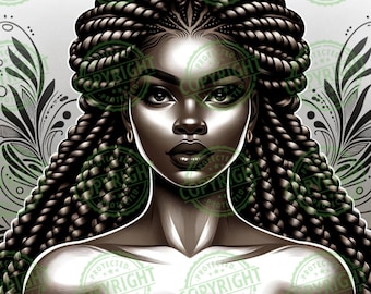 Powerful Black Women Graphic with Braids - Digital Download