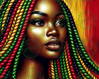 Vibrant African Black Woman Heritage Portraits - Digital Art Collection
