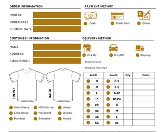 Customizable T-Shirt Order Form Template - Editable in PDF & Canva Order Template, Editable Form, Invoice Template for Small Business