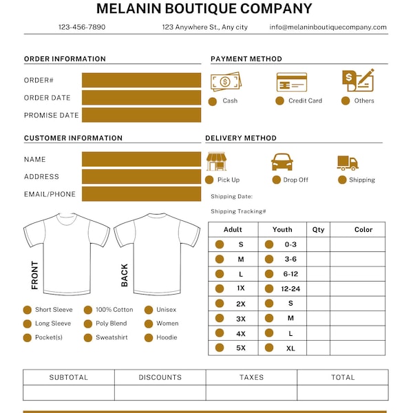 Customizable T-Shirt Order Form Template - Editable in PDF & Canva Order Template, Editable Form, Invoice Template for Small Business