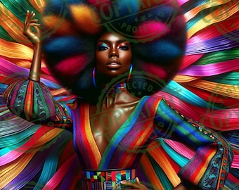 Radiant Afro Beauty - Digital Art of a Beautiful Black Woman