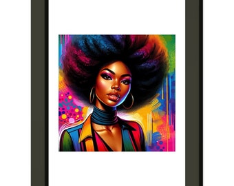 Elegance in Expression - Black Queen with Afro Classic Matte Poster with Metal Frame