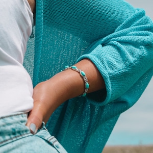 Stylish Turquoise Gemstone Magnetic Bangle Bracelet Women - Gift Idea For Women - Sterling Silver Bracelet Women - Stress Relief Bracelet