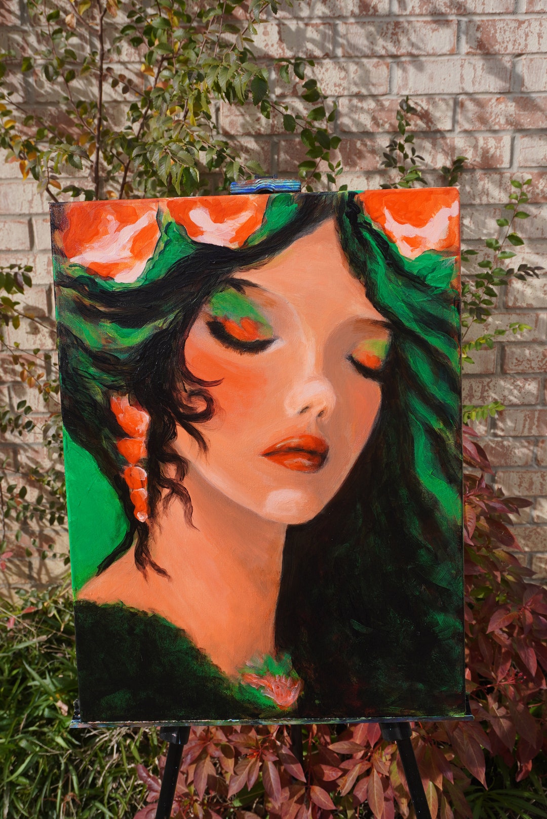 Nocturnal Noir: Black and Lime Girl Original 18 X 24 IN Art on Canvas ...