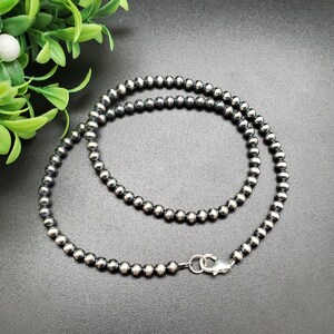 QQ-247 | 4mm Navajo Pearl Silver Beads Necklace 16 inches | Sterling Silver Navajo Pearl Necklace | Southwestern Navajo Pearl Beads Necklace