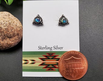 JJS-564 | Small Inlay Abalone Shell Earrings | Sterling Silver Abalone Studs | Lovely Silver Posts | Triangle Abalone Studs | Simple Studs