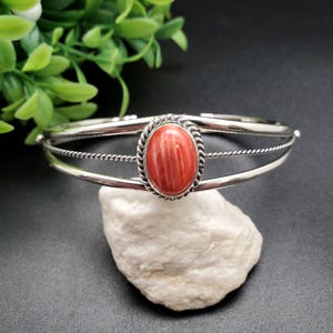 ATS#CB021 | Orange Spiny Oyster Bracelet Cuff | Sterling Silver Orange Southwest Bracelet | Dainty Spiny OYster Gemstone Cuff Bracelet