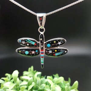 QQ-222 | Unique Inlay Galaxy Dragonfly Necklace Pendant Option With Silver Chain | Sterling Silver Multicolor Galaxy Dragonfly Pendant